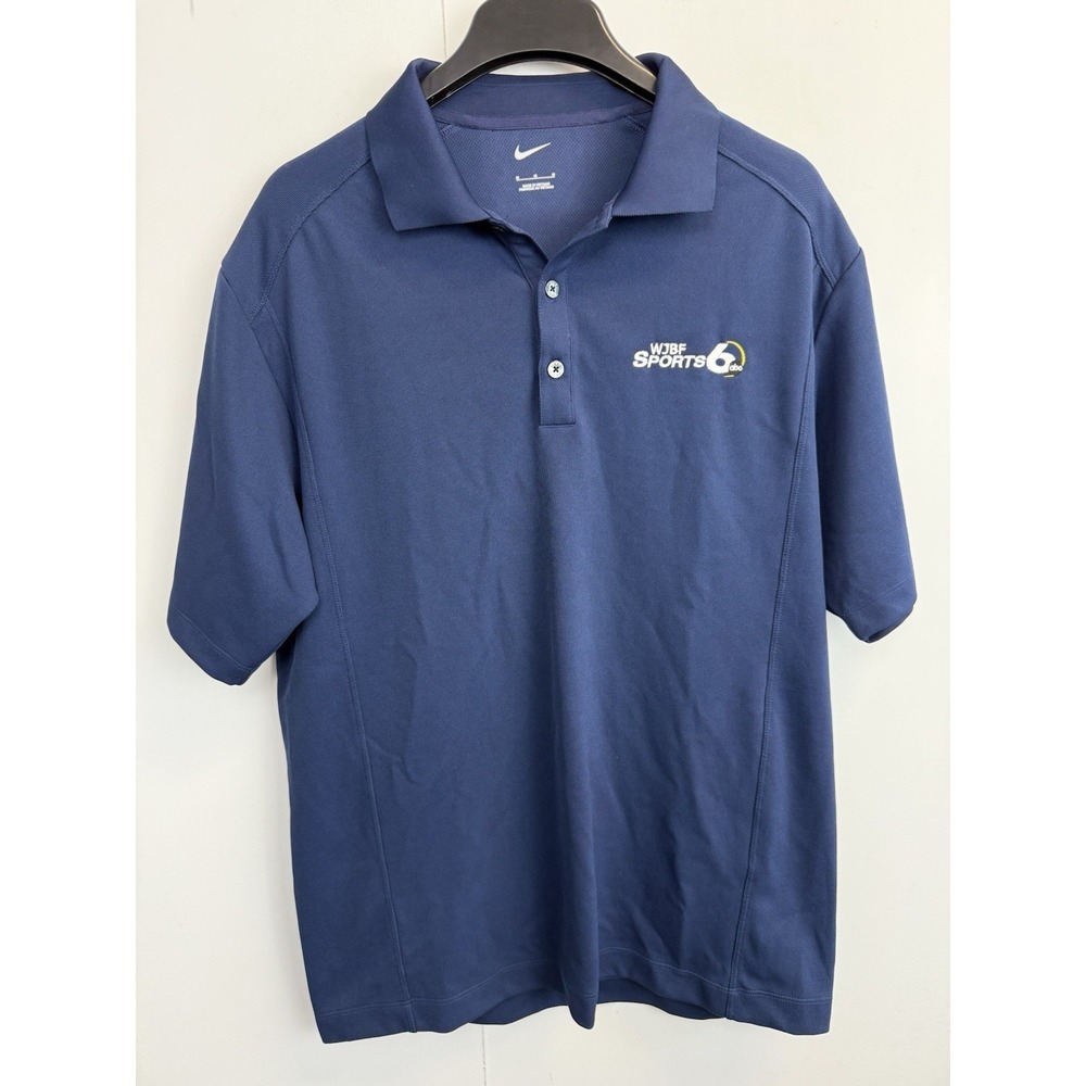 Nike Shirt Mens M Polo Blue Stretch Golf Polo Performance Tech Swoosh WJBF Sport